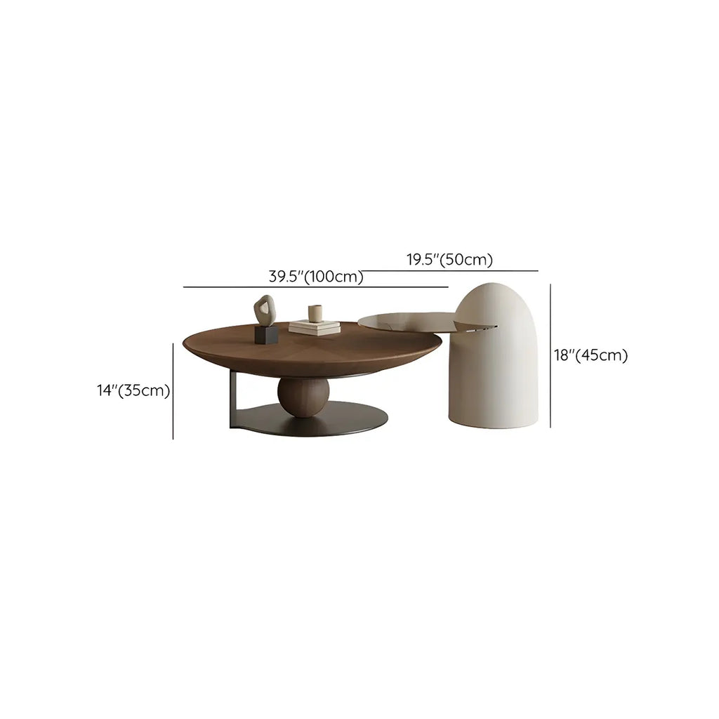 Table basse ronde en bois avec piètement en métal marron
