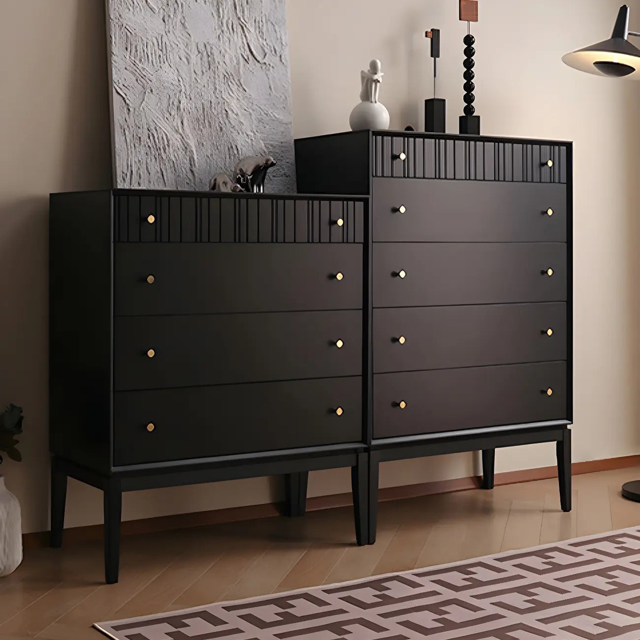 Commode classique en bois noir avec tiroirs pour chambre à coucher