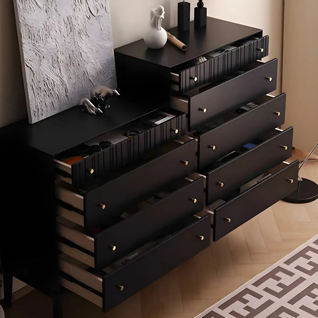 Commode classique en bois noir avec tiroirs pour chambre à coucher