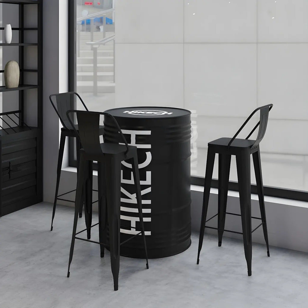 Tables de bar industrielles en métal noir pour fûts
