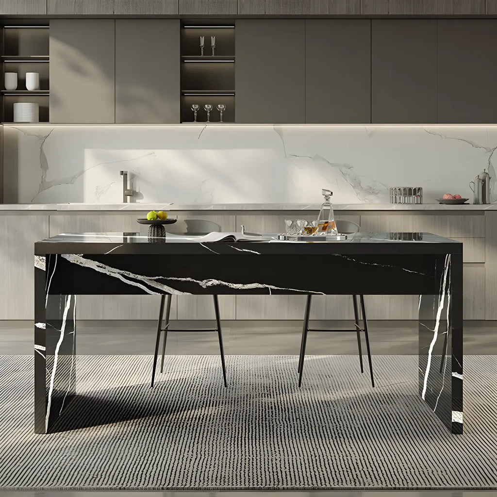 Table de bar élégante à double piétement en marbre noir