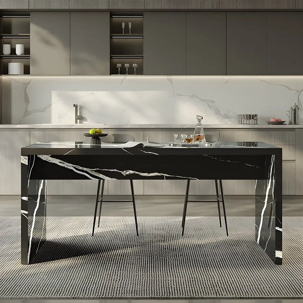Table de bar élégante à double piétement en marbre noir