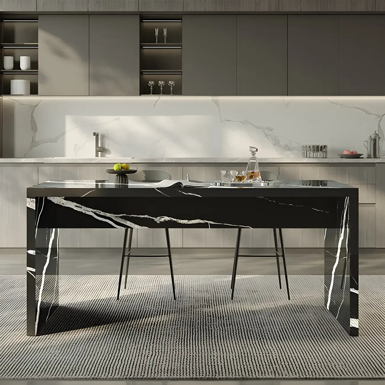 Table de bar élégante à double piétement en marbre noir