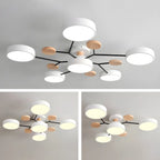 Grand plafonnier semi-encastré rond en métal gris, 7 lumières