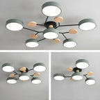 Grand plafonnier semi-encastré rond en métal gris, 7 lumières