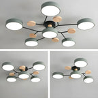 Grand plafonnier semi-encastré rond en métal gris, 7 lumières