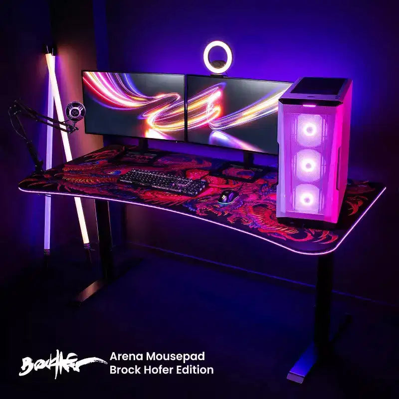 Tappetino per Mouse Lavabile da Gaming e Ufficio Curvo Ultrawide Arozzi Special Edition e 3 Fori Personalizzati per Supporti Monitor con Gestione Cavi