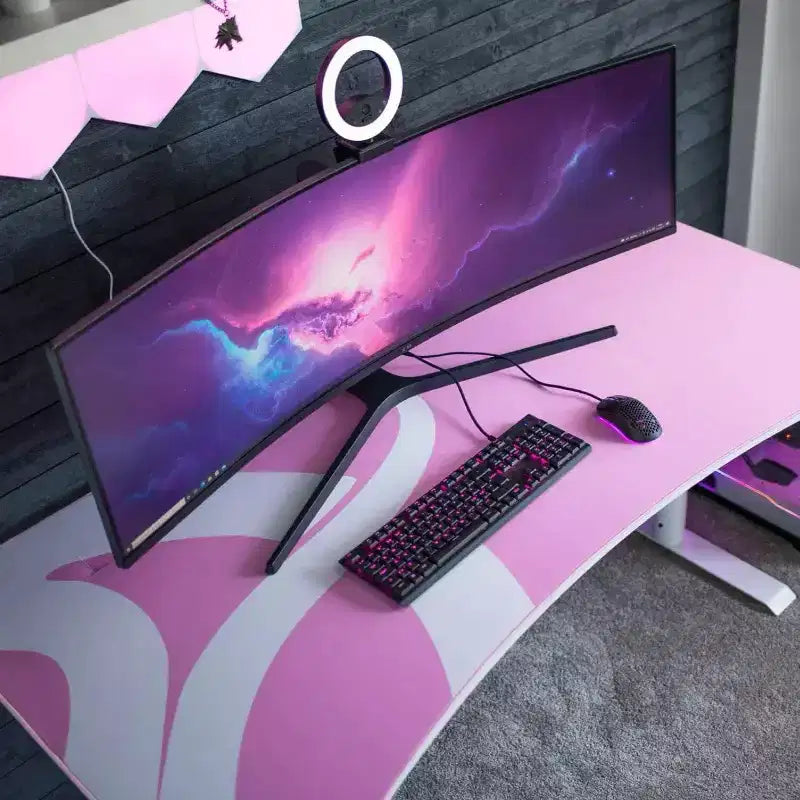 Bureau de jeu et de bureau incurvé ultra-large Arozzi Arena avec tapis de souris lavable et 3 découpes personnalisées pour support d'écran avec gestion des câbles