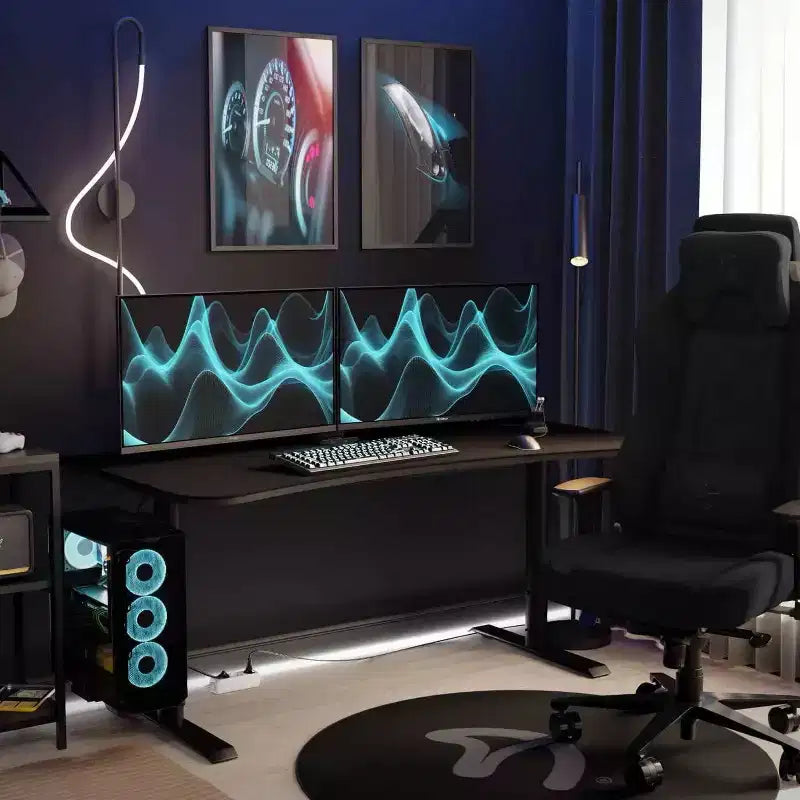 Bureau de jeu et de bureau incurvé ultra-large Arozzi Arena avec tapis de souris lavable et 3 découpes personnalisées pour support d'écran avec gestion des câbles