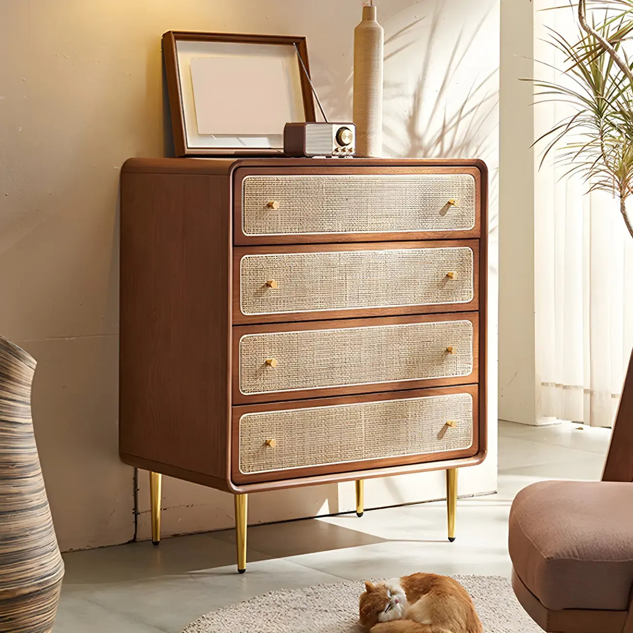 Commode élégante en bois naturel à 4 tiroirs pour la maison