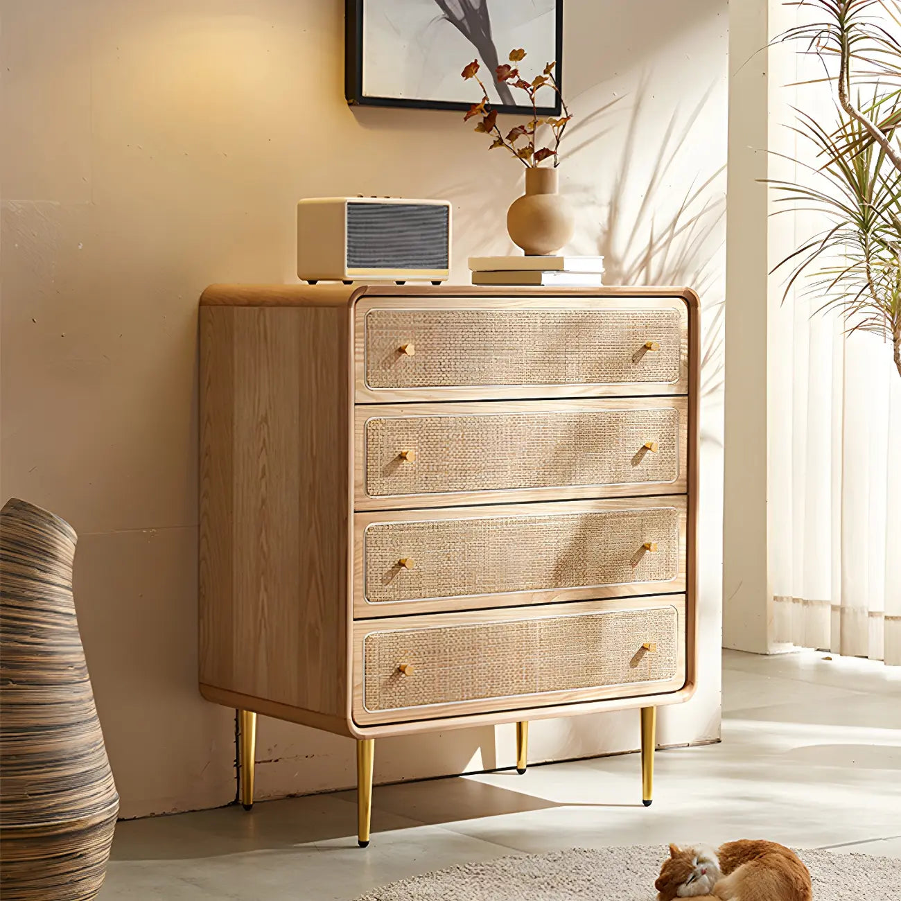 Commode élégante en bois naturel à 4 tiroirs pour la maison