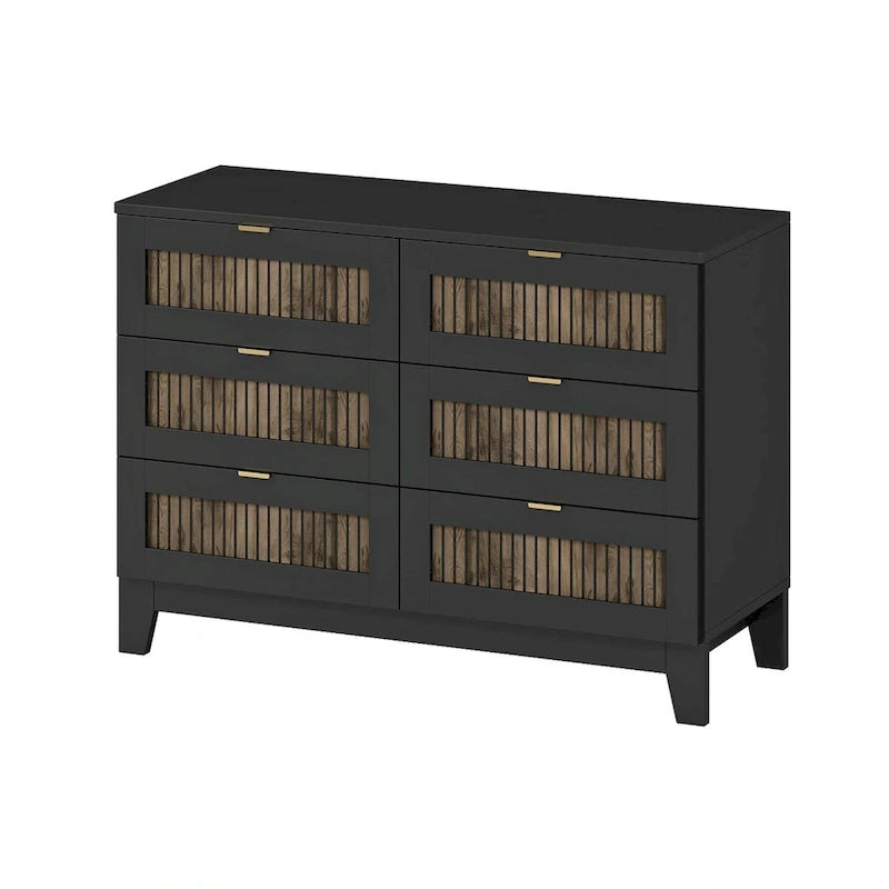 Ensemble de chambre à coucher 4 pièces : lit plateforme de style campagnard, table de chevet et commode avec poignées en métal