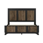 Ensemble de chambre à coucher 4 pièces : lit plateforme de style campagnard, table de chevet et commode avec poignées en métal