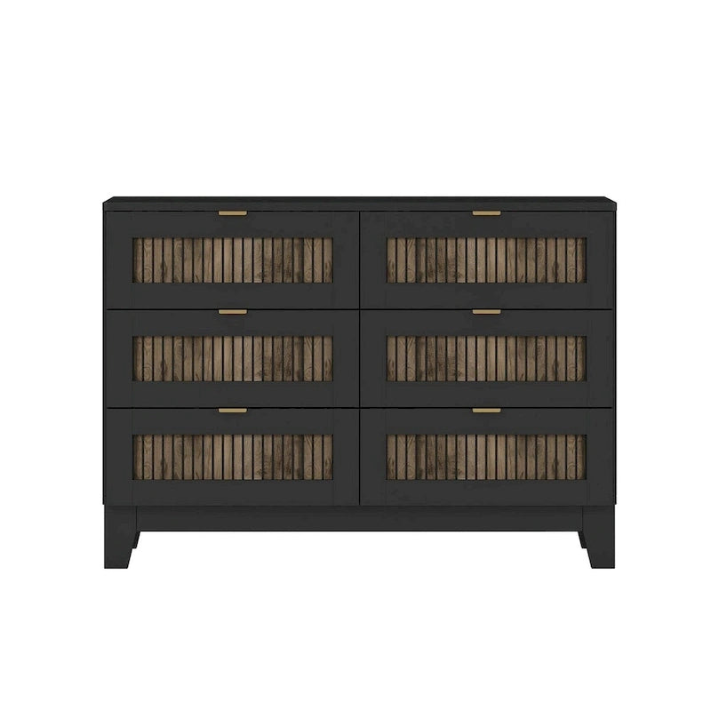 Ensemble de chambre à coucher 4 pièces : lit plateforme de style campagnard, table de chevet et commode avec poignées en métal