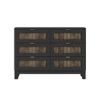 Ensemble de chambre à coucher 4 pièces : lit plateforme de style campagnard, table de chevet et commode avec poignées en métal