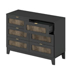 Ensemble de chambre à coucher 4 pièces : lit plateforme de style campagnard, table de chevet et commode avec poignées en métal