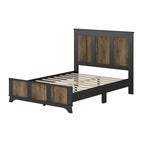 Ensemble de chambre à coucher 4 pièces : lit plateforme de style campagnard, table de chevet et commode avec poignées en métal