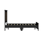 Ensemble de chambre à coucher 4 pièces : lit plateforme de style campagnard, table de chevet et commode avec poignées en métal
