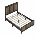 Ensemble de chambre à coucher 4 pièces : lit plateforme de style campagnard, table de chevet et commode avec poignées en métal