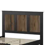 Ensemble de chambre à coucher 4 pièces : lit plateforme de style campagnard, table de chevet et commode avec poignées en métal
