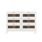 Ensemble de chambre à coucher 4 pièces : lit plateforme de style campagnard, table de chevet et commode avec poignées en métal
