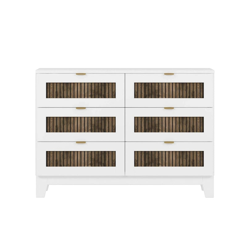 Ensemble de chambre à coucher 4 pièces : lit plateforme de style campagnard, table de chevet et commode avec poignées en métal