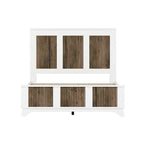 Ensemble de chambre à coucher 4 pièces : lit plateforme de style campagnard, table de chevet et commode avec poignées en métal