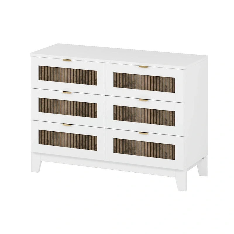 Ensemble de chambre à coucher 4 pièces : lit plateforme de style campagnard, table de chevet et commode avec poignées en métal