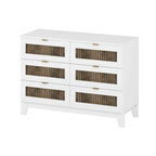 Ensemble de chambre à coucher 4 pièces : lit plateforme de style campagnard, table de chevet et commode avec poignées en métal