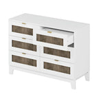 Ensemble de chambre à coucher 4 pièces : lit plateforme de style campagnard, table de chevet et commode avec poignées en métal