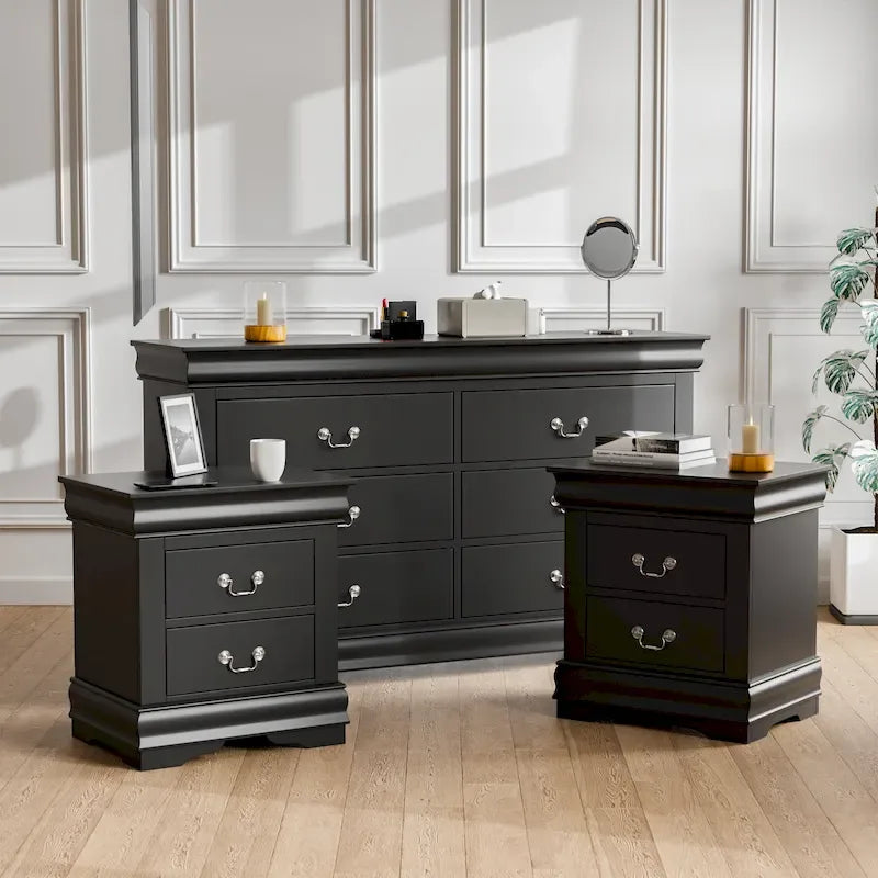 Ensemble de table de chevet et commode 3 pièces en bois massif Devi de Furniture of America
