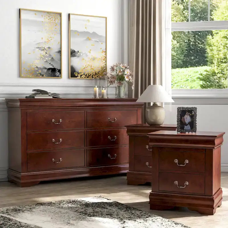 Ensemble de table de chevet et commode 3 pièces en bois massif Devi de Furniture of America