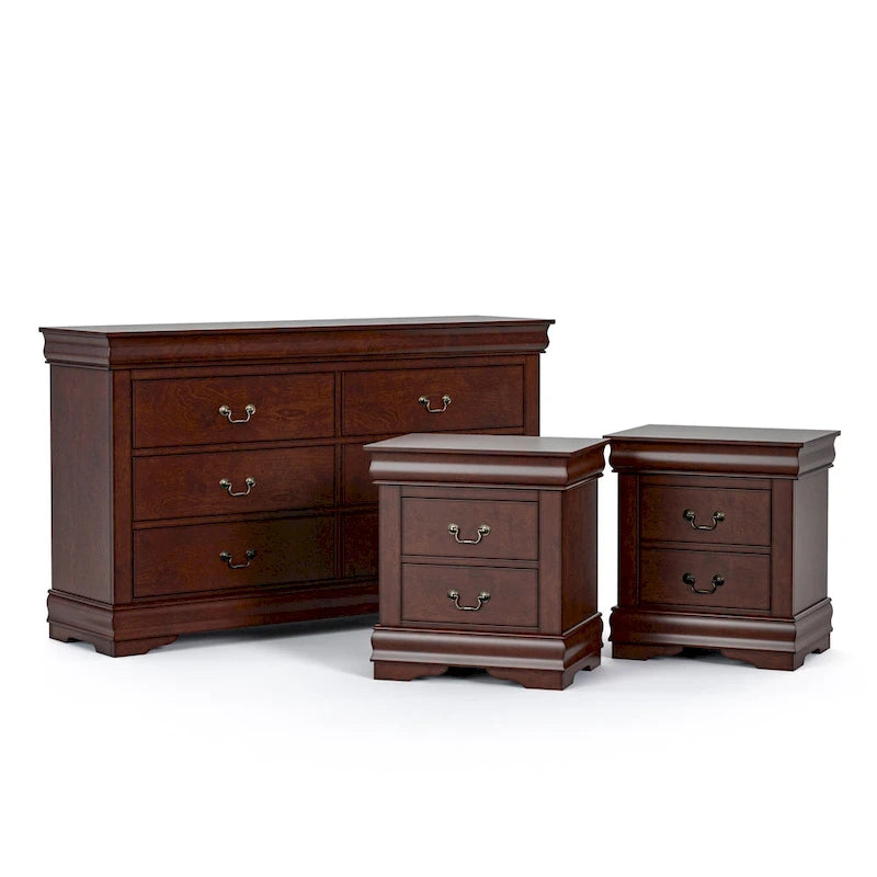 Ensemble de table de chevet et commode 3 pièces en bois massif Devi de Furniture of America