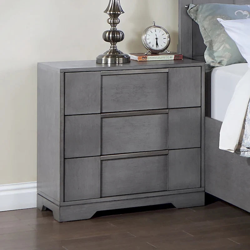 Ensemble de chambre à coucher contemporain 3 pièces Tona de Furniture of America, avec plateforme de rangement en bois gris et éclairage LED