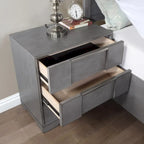 Ensemble de chambre à coucher contemporain 3 pièces Tona de Furniture of America, avec plateforme de rangement en bois gris et éclairage LED