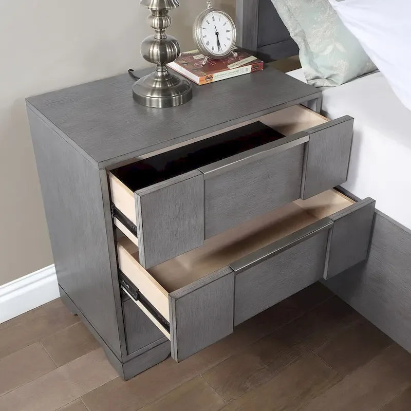 Ensemble de chambre à coucher contemporain 3 pièces Tona de Furniture of America, avec plateforme de rangement en bois gris et éclairage LED