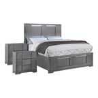 Ensemble de chambre à coucher contemporain 3 pièces Tona de Furniture of America, avec plateforme de rangement en bois gris et éclairage LED