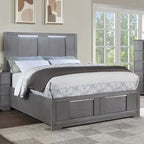 Ensemble de chambre à coucher contemporain 6 pièces Tona de Furniture of America, avec plateforme de rangement en bois gris et éclairage LED
