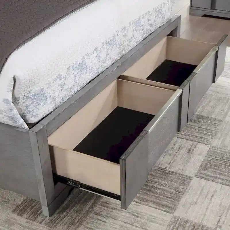 Ensemble de chambre à coucher contemporain 6 pièces Tona de Furniture of America, avec plateforme de rangement en bois gris et éclairage LED