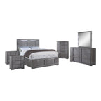 Ensemble de chambre à coucher contemporain 6 pièces Tona de Furniture of America, avec plateforme de rangement en bois gris et éclairage LED