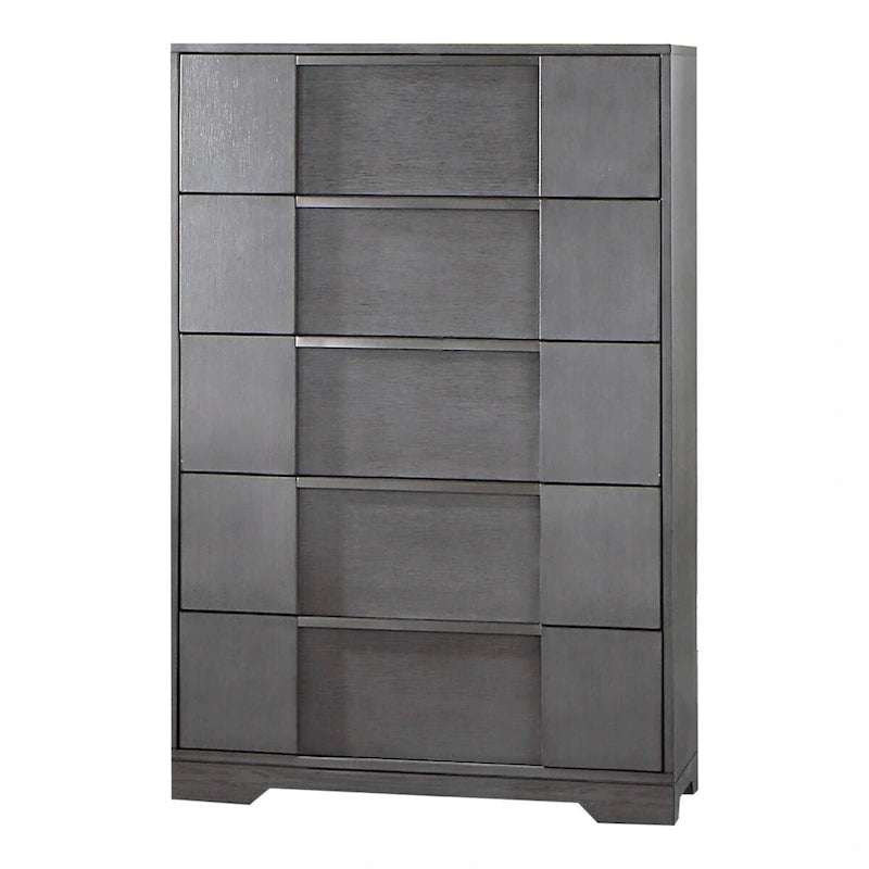 Ensemble de chambre à coucher contemporain 6 pièces Tona de Furniture of America, avec plateforme de rangement en bois gris et éclairage LED