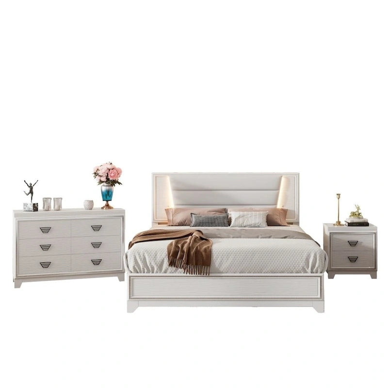 Ensemble de chambre à coucher 3 pièces, lit rembourré Queen Size