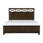 Ensemble de chambre à coucher 3 pièces moderne et contemporain marron foncé : lit, table de chevet et commode