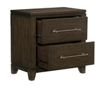 Ensemble de chambre à coucher 3 pièces moderne et contemporain marron foncé : lit, table de chevet et commode