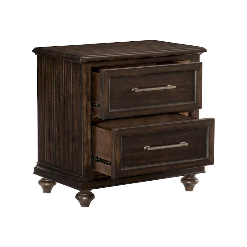 Ensemble lit, table de chevet et commode 3 pièces finition bois flotté anthracite