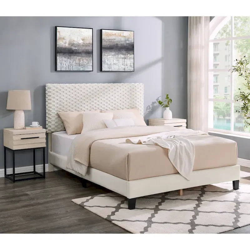 Ensemble de chambre à coucher 3 pièces Roundhill Furniture Findlay, couleur blanc tourterelle