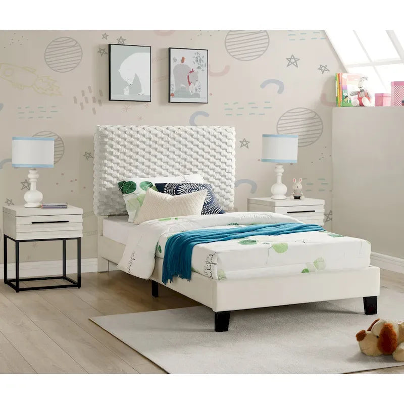 Ensemble de chambre à coucher 3 pièces Roundhill Furniture Findlay, couleur blanc tourterelle