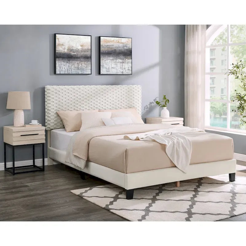 Ensemble de chambre à coucher 3 pièces Roundhill Furniture Findlay, couleur blanc tourterelle
