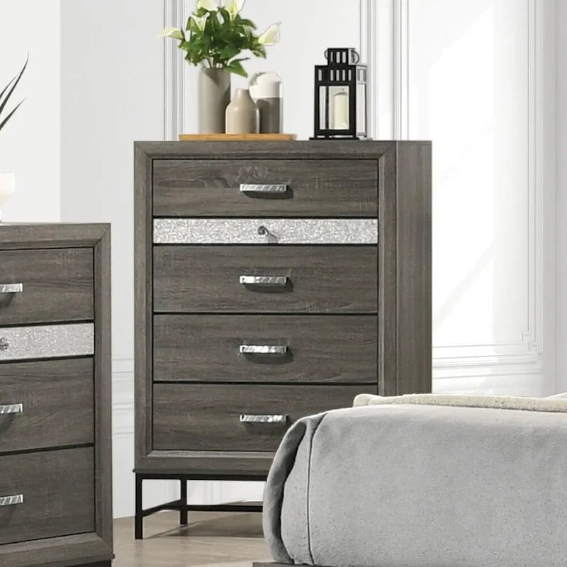 Ensemble de chambre à coucher Heinisk gris contemporain 6 pièces avec plateforme de Furniture of America