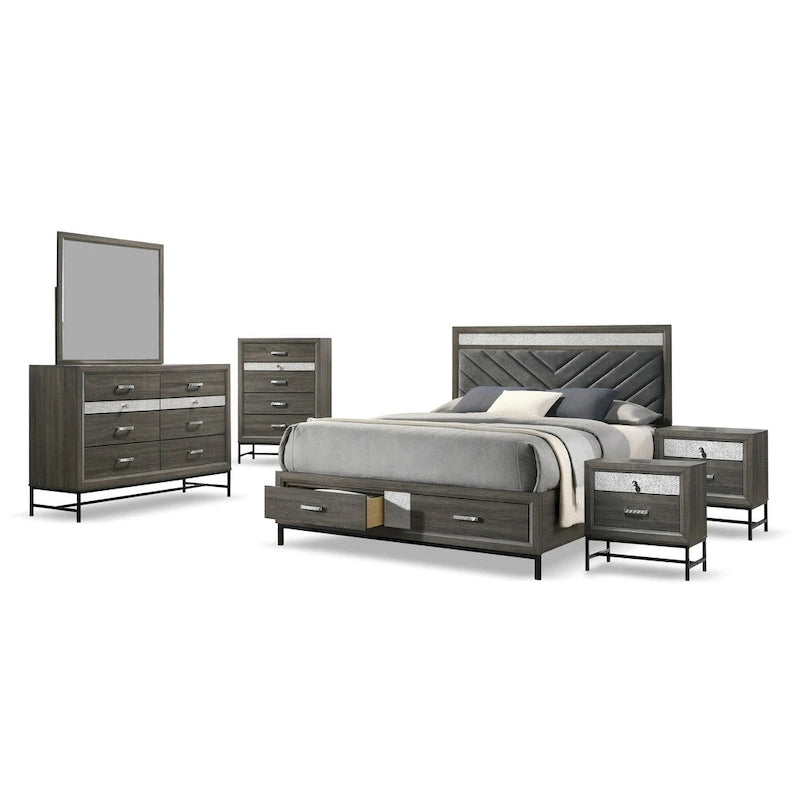 Ensemble de chambre à coucher Heinisk gris contemporain 6 pièces avec plateforme de Furniture of America